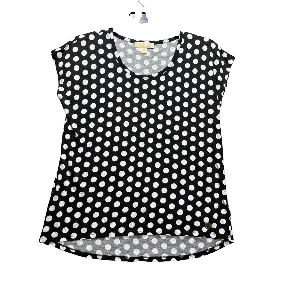 Michael Kors Top Women Large Black Polka Dot Cap Sleeve Scoop Neck